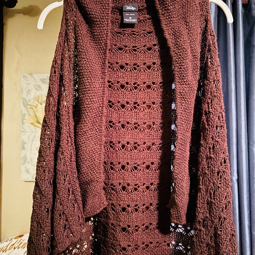 Vanity Chocolate Open-Knit Cardigan